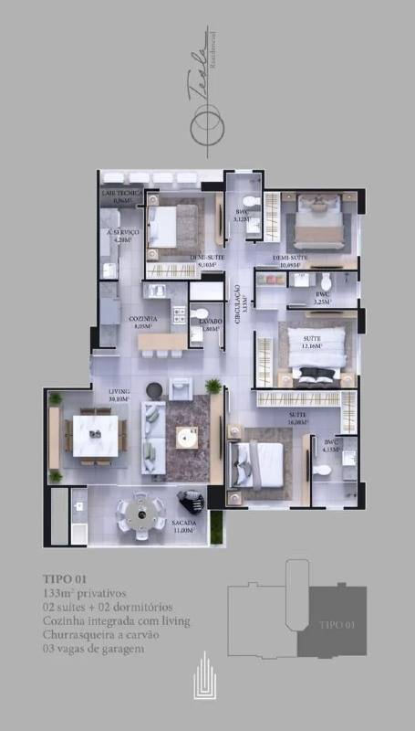 Foto do imóvel Apartamento Mobiliado com 04 dormitórios á venda no Edifício Tesla em Balneário Camboriú 