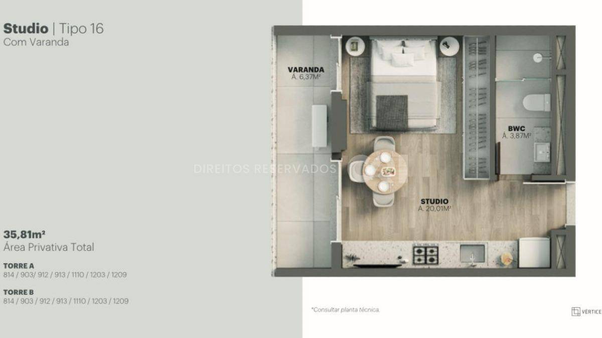 Apartamento com 1 suíte no Vértice Viva Park em Porto Belo
