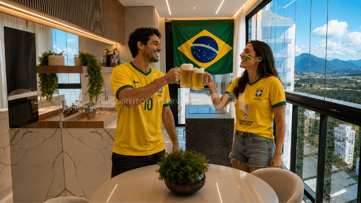 COPA: Apartamento com 4 suítes Doha Tower na Meia Praia Itapema